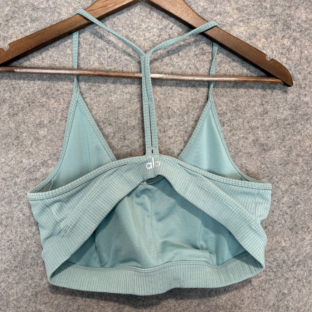 ALO Yoga Ribbed Sports Bra Womens Large Racerback Strap Gym Workout Run Green